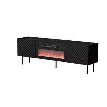 TV-Schrank Cama Meble LUCCA 180x40x59 cm, schwarze Oberseite und Rahmen, Spanplatte, inklusive schwarzem Kamin