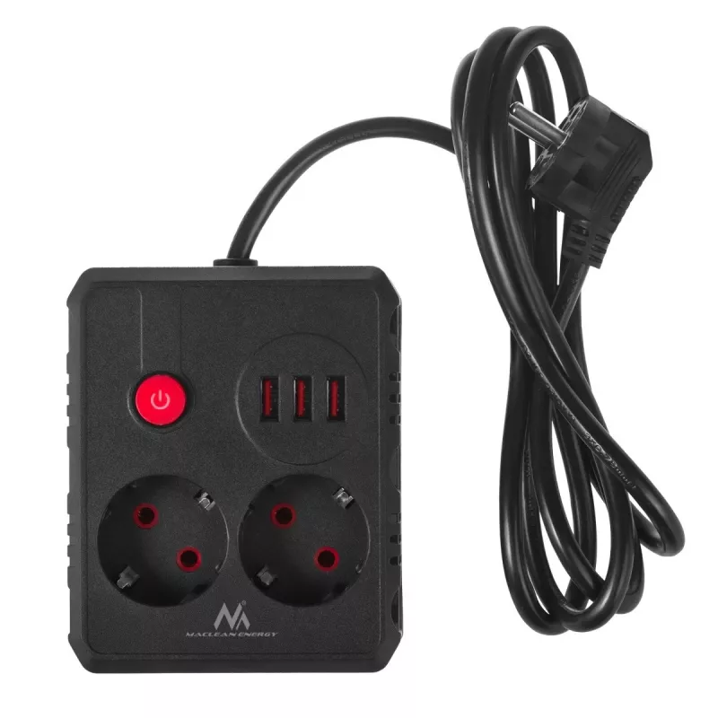 Steckdosenleiste MACLEAN MCE387 B — 2 Steckdosen, 3×USB A, 110–240 V, 1,5 m Kabel, max. 2500 W