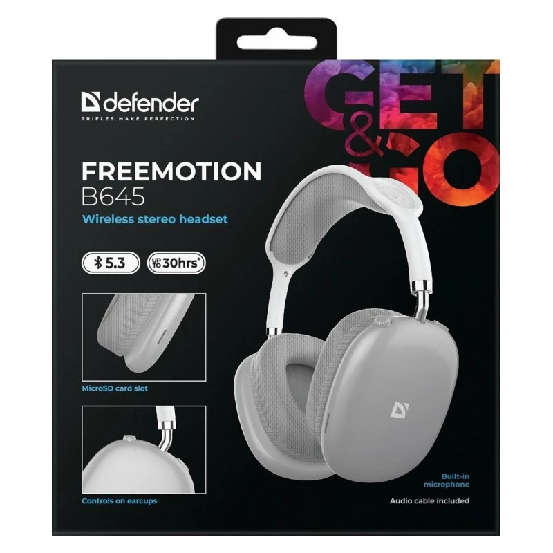 Kabellose Over-Ear-Kopfhörer DEFENDER EEMOTION B645 — binaural, USB-C, AUX, 20–20.000 Hz, 105 dB Empfindlichkeit