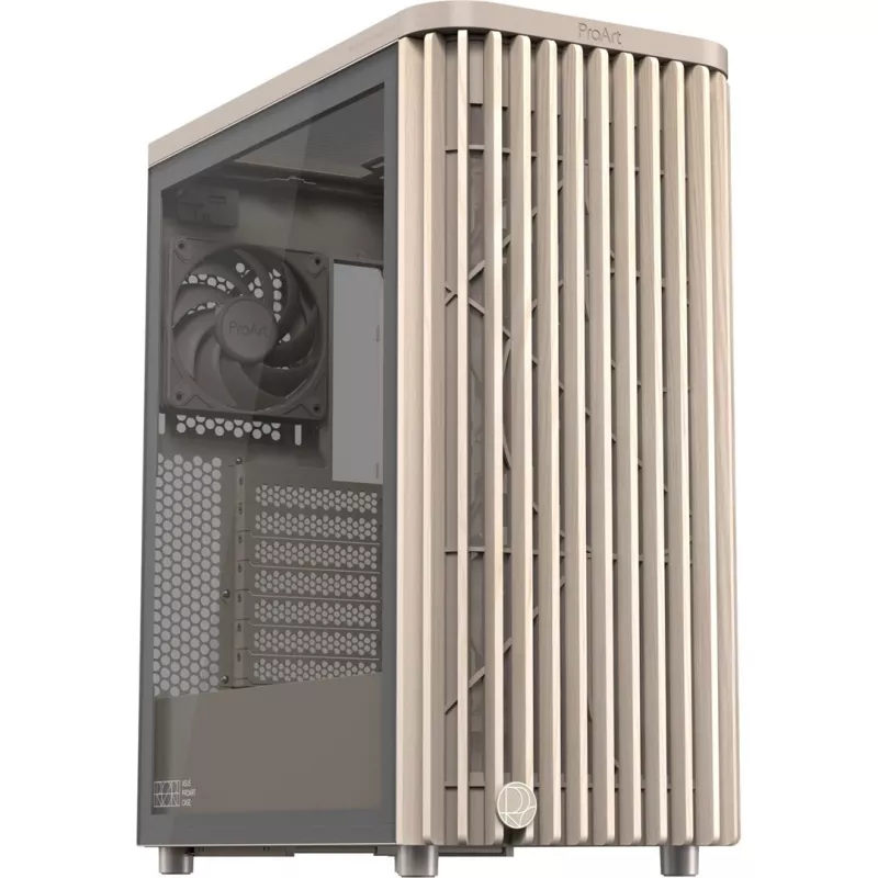 PC-Gehäuse ASUS PROART PA401 WOOD TG PWM BEIGE Gehäuse — ATX, 503×225×412 mm, 2×3,5 Zoll/2×2,5 Zoll, GPU bis zu 315 mm