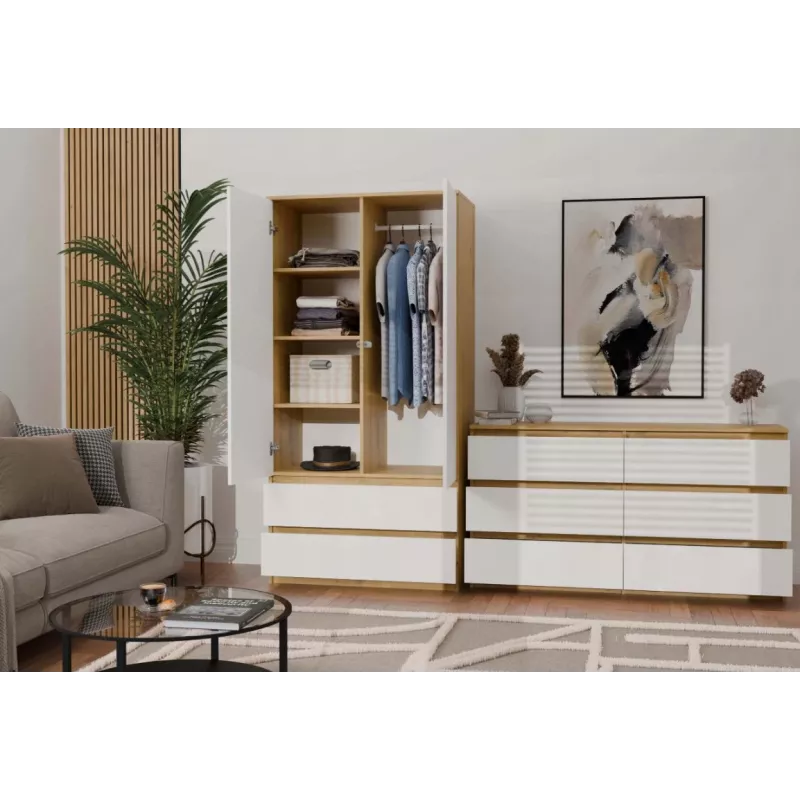 Kommode 6-Schubladen 120 cm Top E Shop Malwa — Artisan Oak / Weiß, Spanplatte