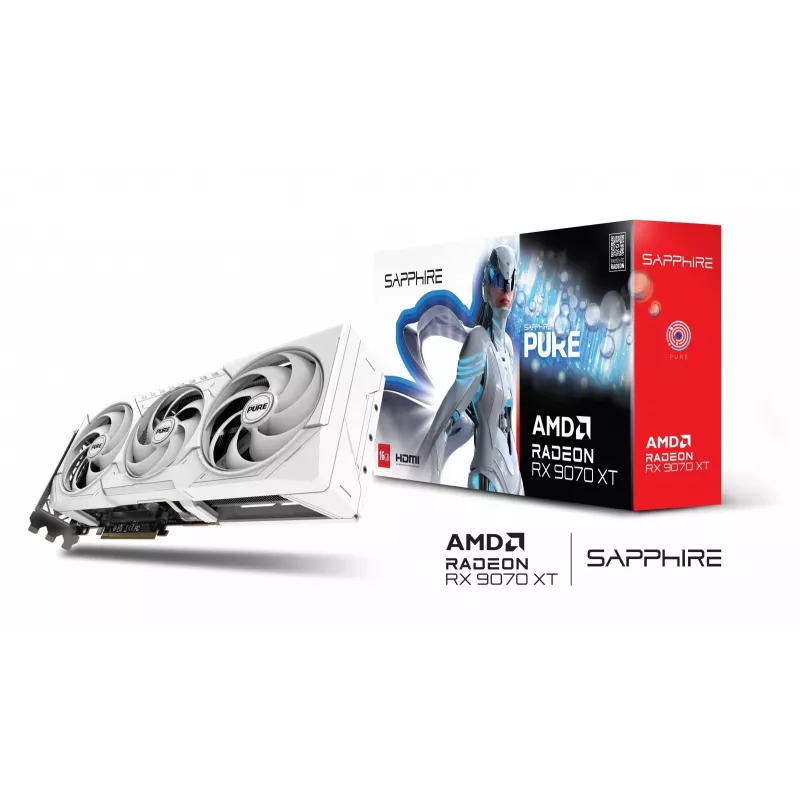 Grafikkarte Sapphire Radeon RX 9070 XT — 16 GB GDDR6, PCIe 5.0, 256-bit, 320 mm, 3-Slot, Weiß