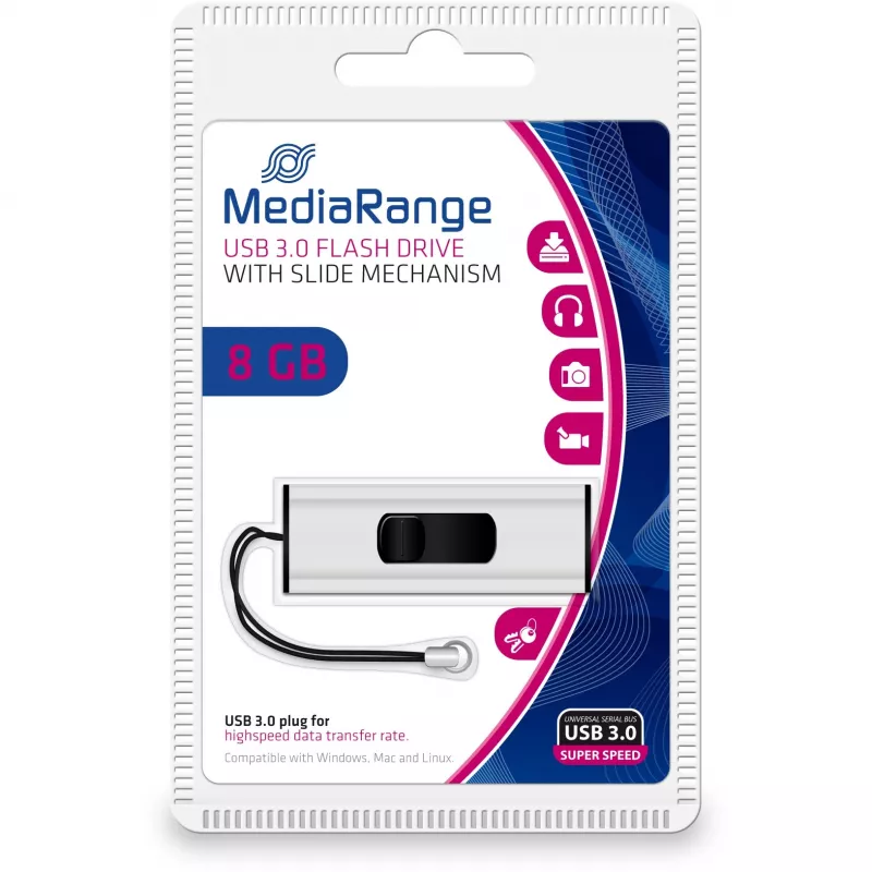 MediaRange SuperSpeed - USB-Stick - 8GB - USB3.0 - Schwarz/Silber (MR914)
