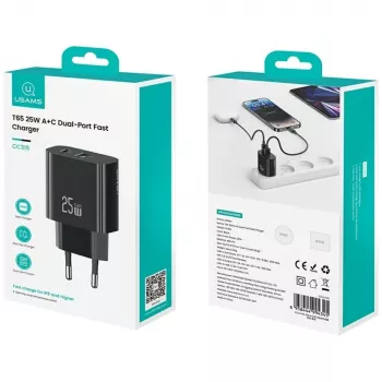 USB-Ladegerät usams USA001629 25W 1×USB-C + 1×USB-A Schnellladung