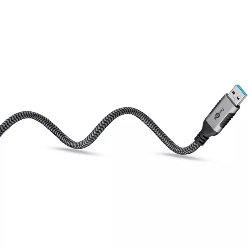 Ethernet-Kabel USB-A 3.2 Gen1 Stecker > RJ-45 Stecker, LAN-Adapter schwarz/Silber, 10 Meter, geflochtene Textilummantelung