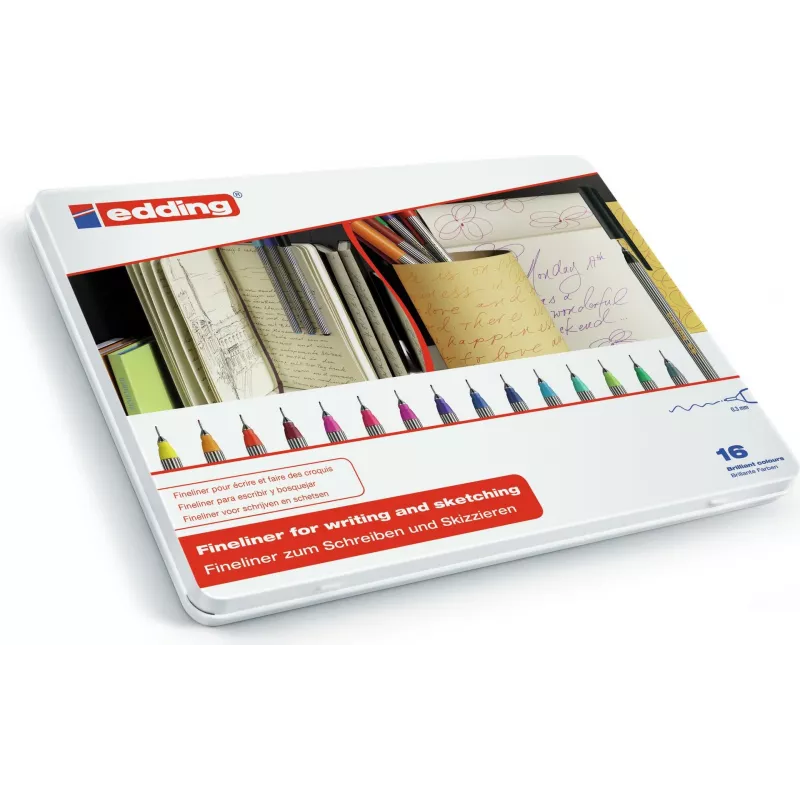 Fineliner-Set Edding 55 — mehrfarbig, runde Spitze, 16 Stück