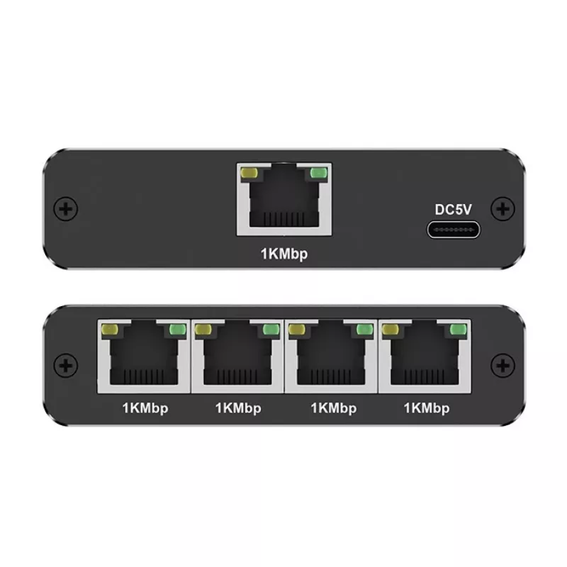 Ethernet Mini Switch QOLTEC 52293 1x4 RJ45, unmanaged Netzwerk-Splitter 1-in 4-out