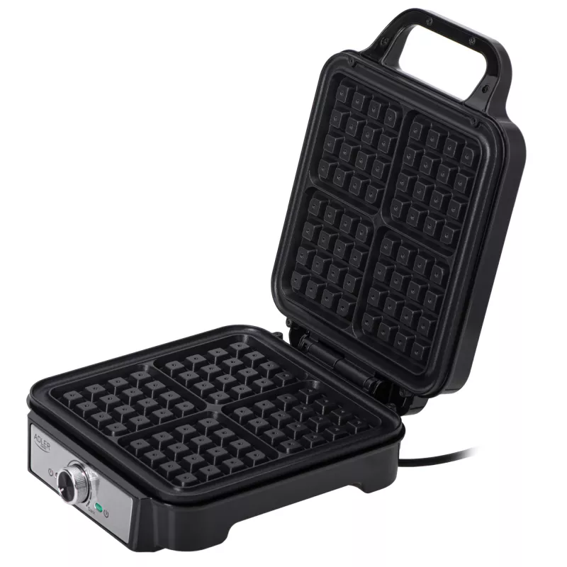 Waffeleisen Adler AD 3083 – 4 quadratische Waffeln 10×10 cm, 1200 W, einstellbare Temperatur, Antihaftbeschichtung, kühle Griffe