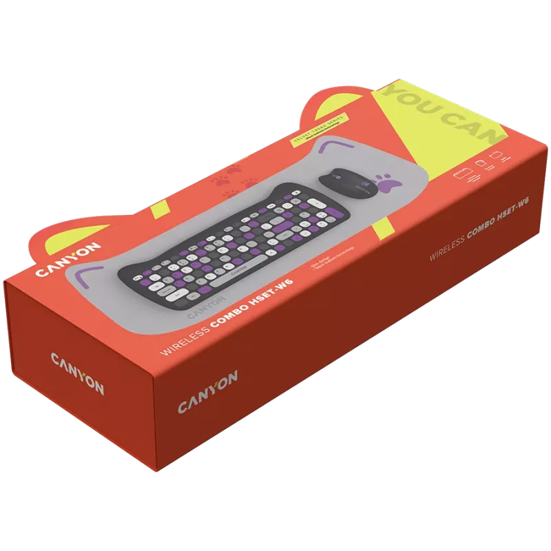 Kabelloses Tastatur- und Maus-Set CANYON HSET-W6 Kitty Edition – violett
