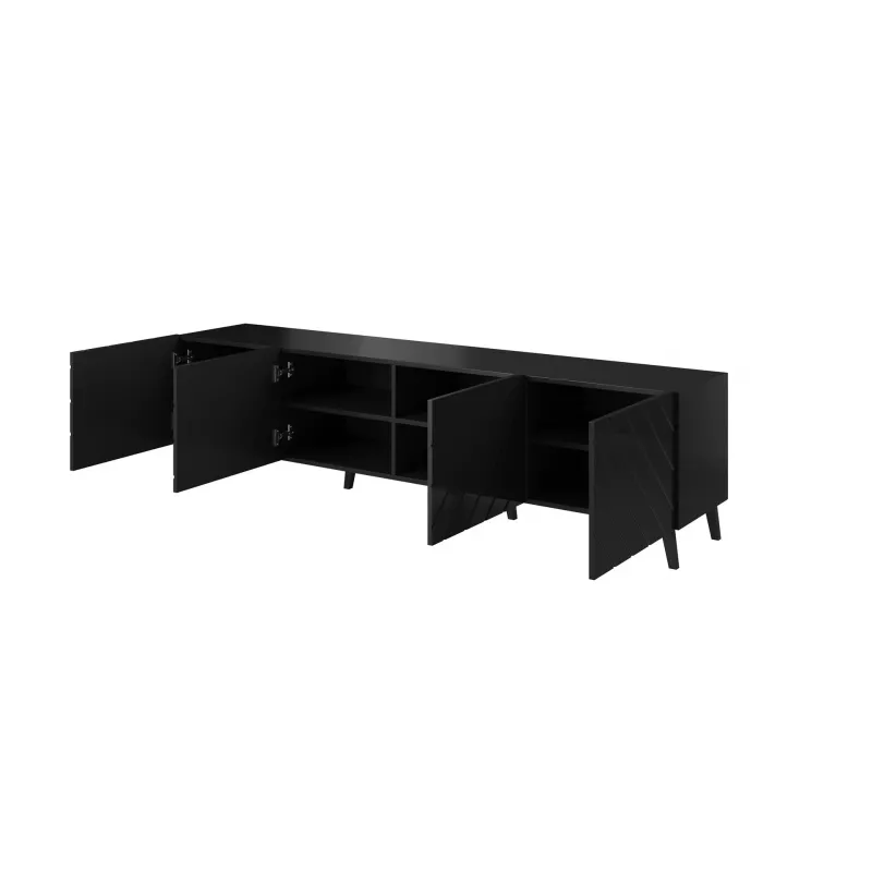 RTV-Schrank ABETO 200x42x52 schwarz glänzend