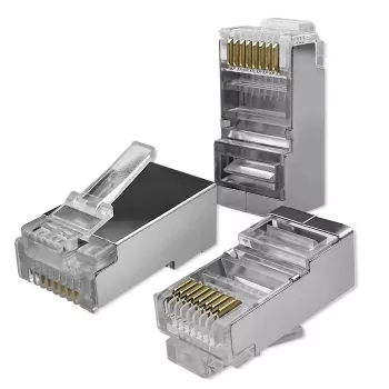 Modularer RJ45-Stecker QOLTEC 54554 CAT5e FTP, 100 Stück, silber, Kunststoff, 11×22×18 mm