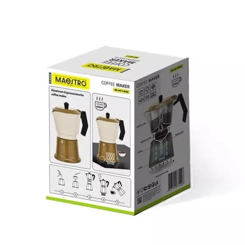Moka-Kanne Maestro MR-1657-9-BEIGE aus Aluminium, Induktionskochfeld-Kaffeemaschine, 9-Tassen-Kapazität
