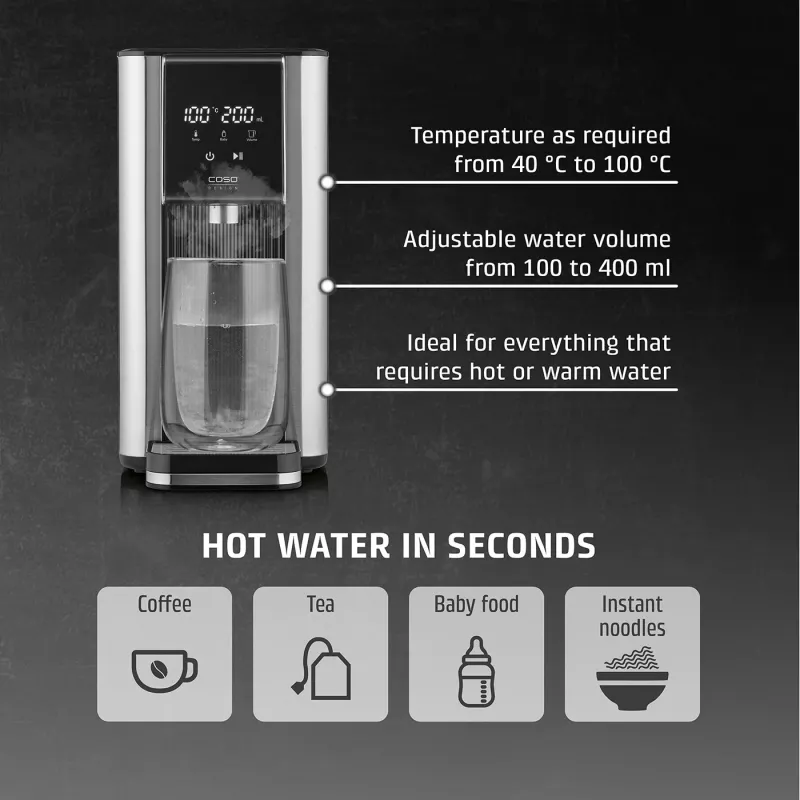 Caso Turbo Heißwasserspender | HW 620 | Wasserspender | 2600 W | 2,5 L | Kunststoff/Edelstahl | Schwarz/Edelstahl