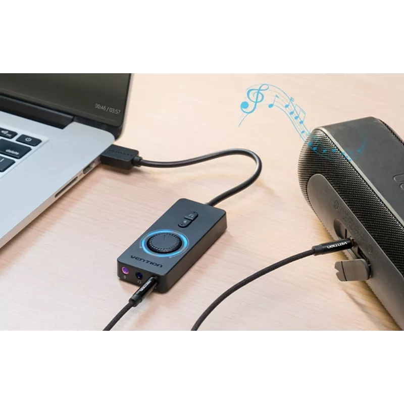 Externe USB 2.0 Audiokarte Vention CDRBF — 16-Bit, 44,1–48 kHz, USB-betrieben, 1 m Kabel, Line-In/Line-Out