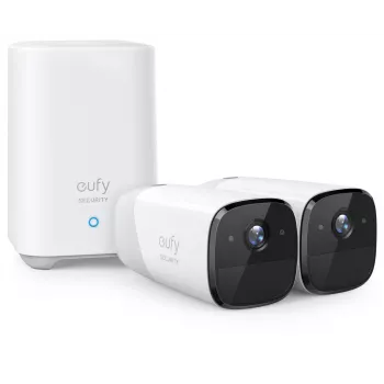 Eufy Security, eufyCam 2 Pro Kabelloses Überwachungskamerasystem für Zuhause, 365 Tage Akkulaufzeit, HomeKit-Kompatibilität, 2K-Auflösung, IP67 wetterfest, Nachtsicht, 2-Kamera-Set, keine monatlichen Gebühren