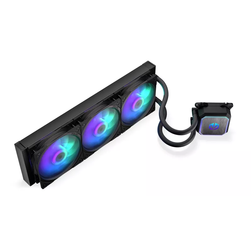 All-in-One-Flüssigkeitskühler ENDORFY Navis F360 ARGB Schwarz — 360-mm-Radiator, 3x 120×25 mm Lüfter, 250–1800 U/min, Pumpe 1600–2600 U/min, Unterstützung für LGA 1700/AM5/AM4