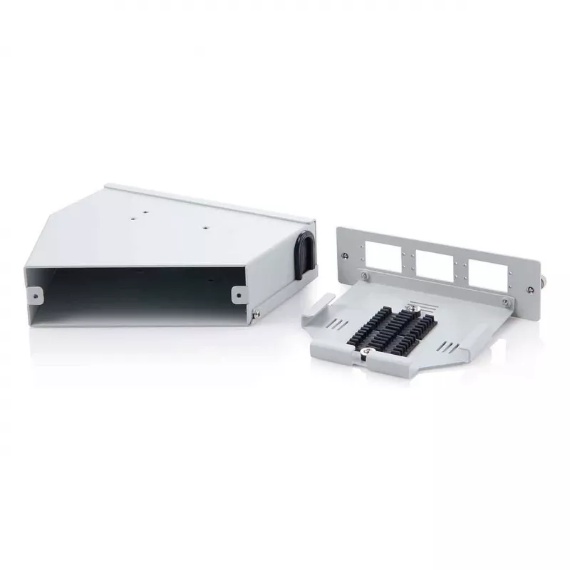 Hutschienen-Glasfaserspleißverteiler DIGITUS DN-96893 — abgewinkelt, 6 SC DX / LC Quad, Aluminium, grau