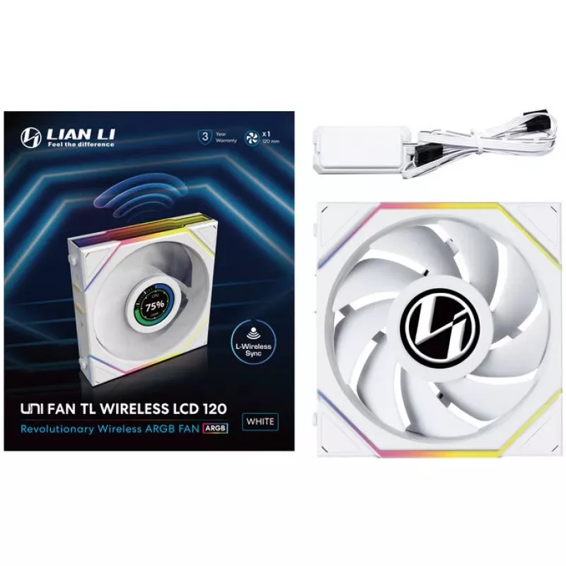 Lian Li UNI FAN TL Wireless LCD 120 White — 120mm PWM-Lüfter mit drahtlosem LCD-Controller