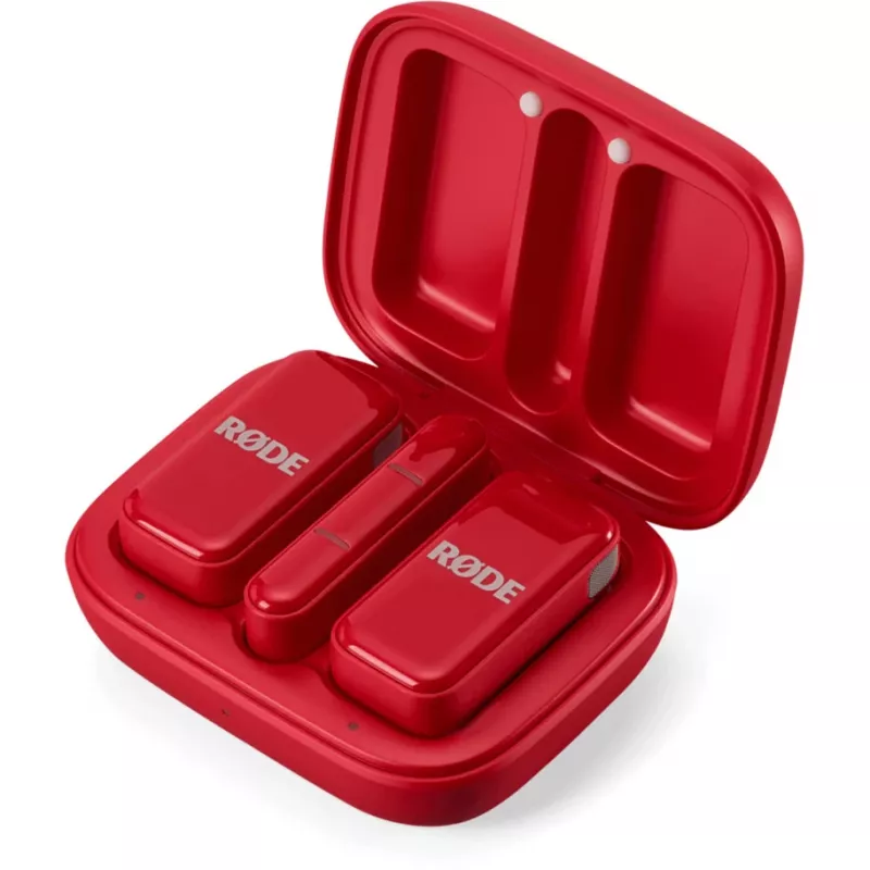 Funkmikrofon Rode Wireless Micro — kompakter Clip-On-Sender und -Empfänger, rot