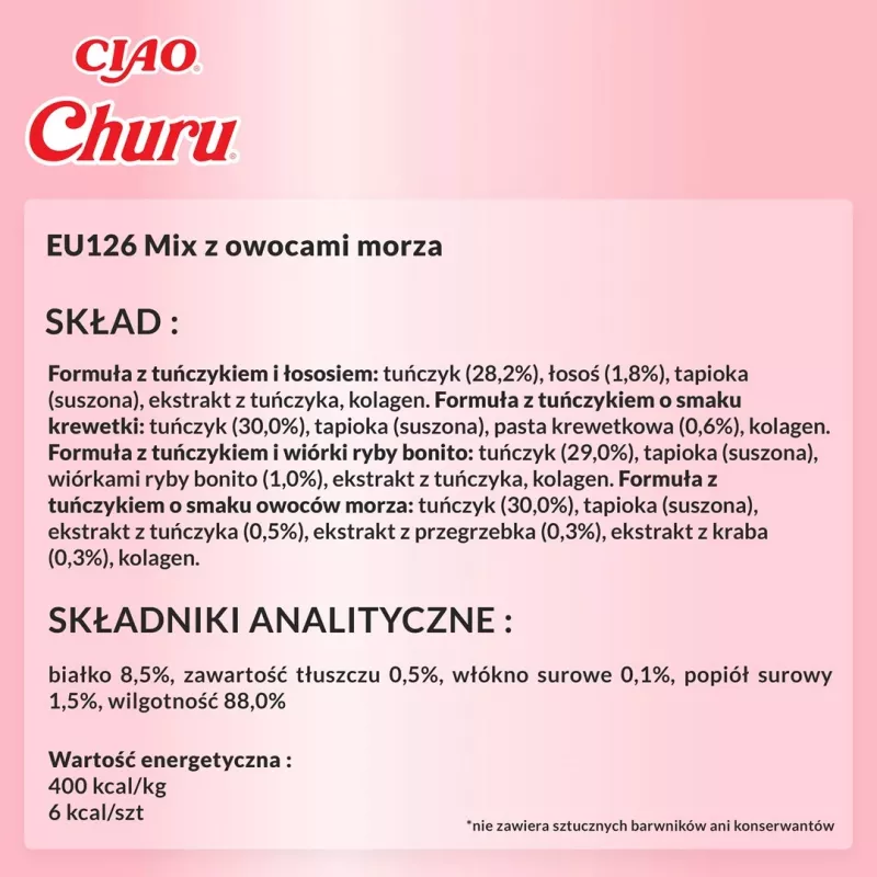 Feuchte Katzenleckerli INABA Churu Variety Box Seafood — 20 x 14 g Tuben, Fischpaste, getreidefrei, zucker- und glutenfrei