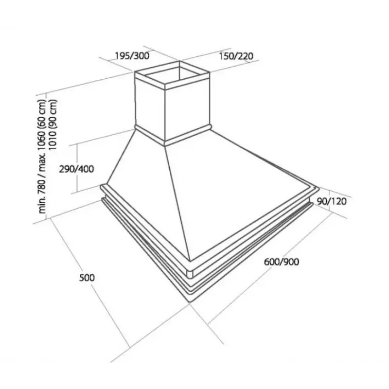 Wandhaube AKPO WK-4 Rustica 60 cm, Abluft/Umluft, max. 415 m³/h, 102 W Motor, Holzoptik