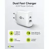 USB-C Dual-Schnellladegerät, PD, GaN, 65 Watt (Weiß, 1x USB-C, 1x USB-A, Power Delivery)