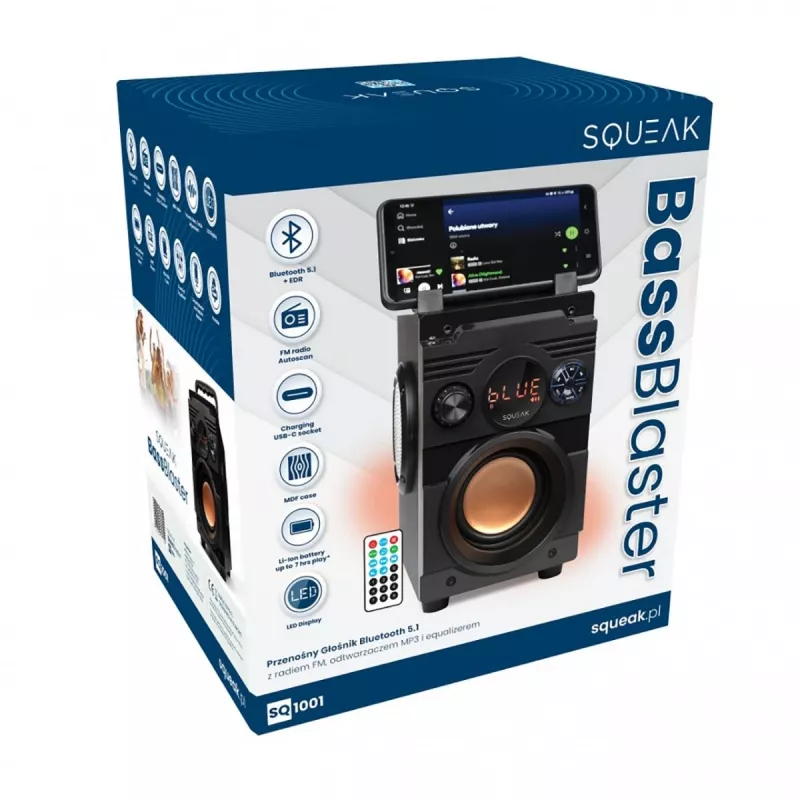 Squeak Bassblaster Bluetooth 5.1 Lautsprecher, FM-Radio, MP3-Player SQ1001
