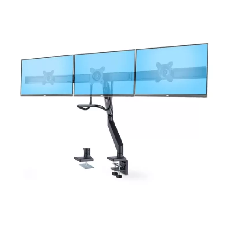 StarTech.com Crossbar Triple Monitor Desk Mount für bis zu drei 27-Zoll-Bildschirme, VESA 75x75/100x100, werkzeuglose Armeinstellungen, Tischklemme/Durchführung, federunterstützter Arm