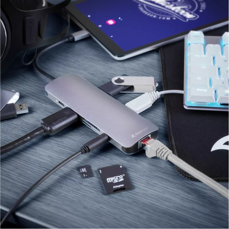 Sharkoon USB 3.0 Type C Combo Adapter Schnittstellenkarten/Adapter HDMI, RJ-45, USB 3.2 Gen 1 (3.1 Gen 1)