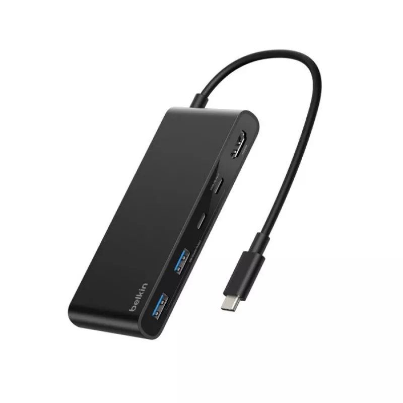 Belkin Connect, USB Type-C, HDMI, USB 2.0 Type-A, USB 3.2 Gen 1 (3.1 Gen 1) Type-C, MicroSD (TransFlash), SD, Schwarz, Rundkabel, 0,2 m