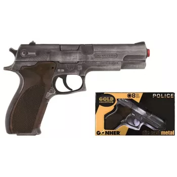 Spielzeug-Dartpistole Pulio Police gun metal GONHER 45/1 15545/1 — Metalloptik, Einzelschuss-Spielzeugwaffe