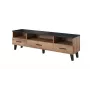 TV-Unterschrank Cama Meble LOTTA 180 cm — Gestell in Wotan-Eiche, matte schwarze Deckplatte, 1800×400×530 mm