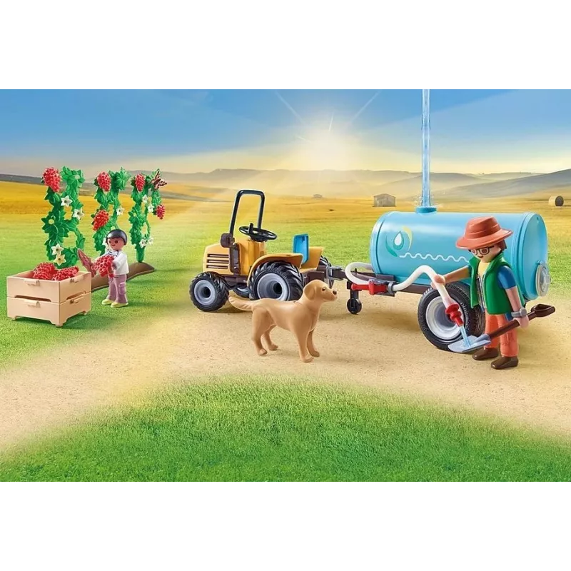 Playmobil 71442 Country: Traktor mit Anhänger und Wassertank – Frische Ernte auf dem Bauernhof – Spielerisch die Umwelt kennenlernen – Fantasievolles Rollenspiel
