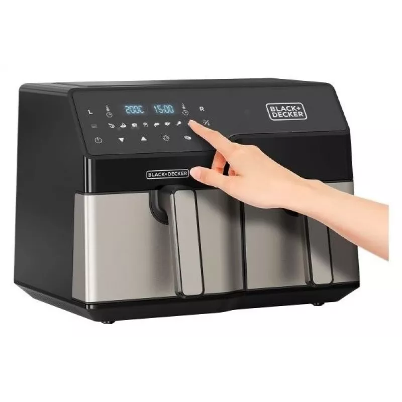 Heißluftfritteuse Black & Decker BXAF9000E Dual Basket 9 L, 2500 W, 80–200 °C, 2 Körbe, 8 Programme