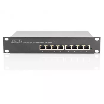 DIGITUS Gigabit Ethernet PoE Switch 8‑Port PoE+ 10 Zoll Rack, bis zu 80 W PoE-Budget