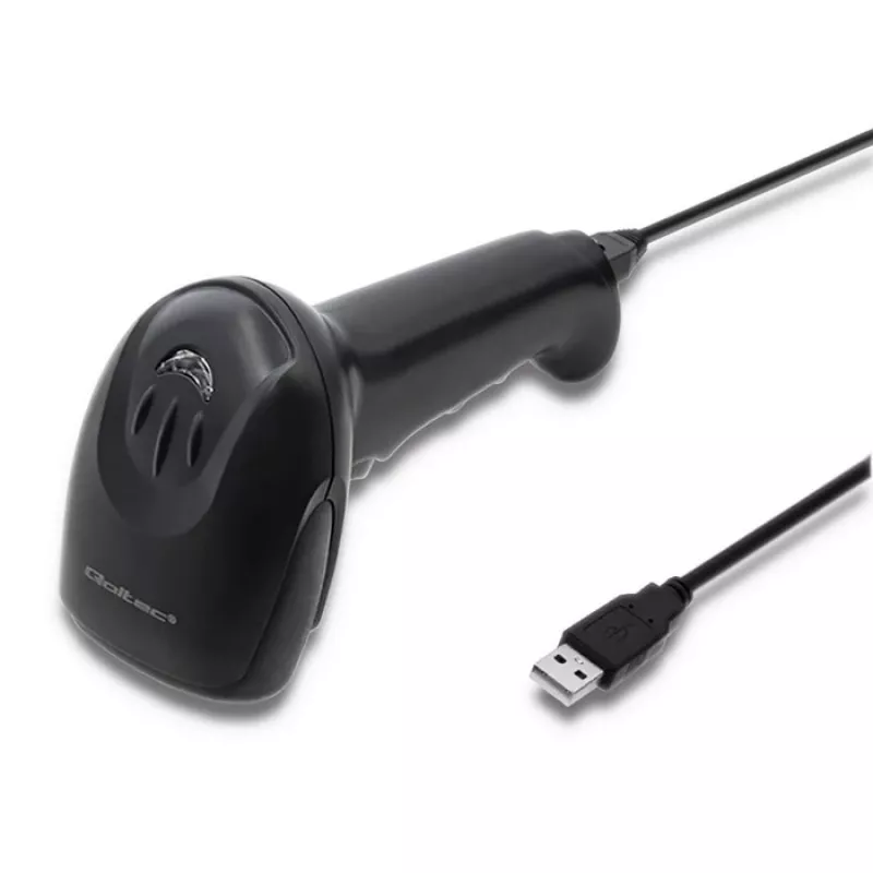 Handheld-Barcodeleser QOLTEC 50866 — 1D-Laserscanner, USB kabelgebunden, 600 mm Reichweite, schwarz, 161,5×88×77 mm