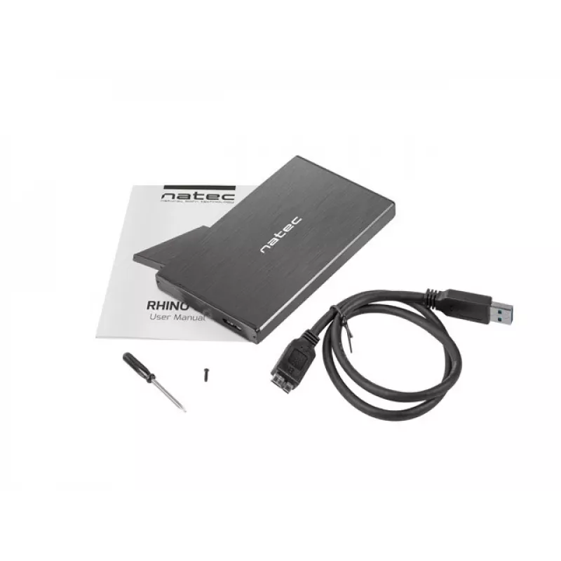 NATEC RHINO GO Gehäuse USB 3.0 für 2,5'' SATA HDD/SSD, schwarz Aluminium