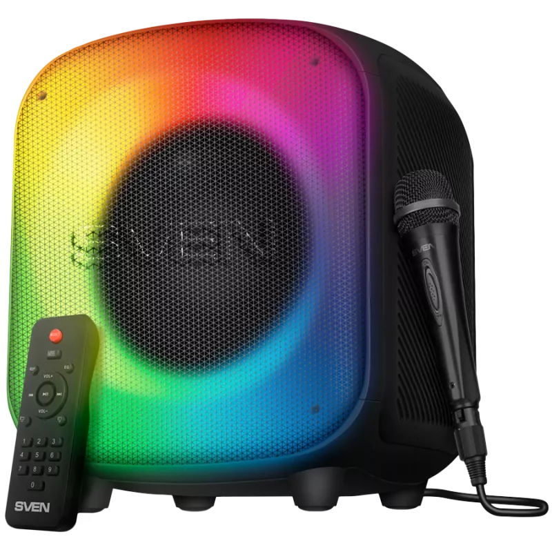 Lautsprecher SVEN PS-555, schwarz, Ausgangsleistung 65 W (RMS), TWS, Bluetooth, USB, microSD, Fernbedienung, Lithium-Akku