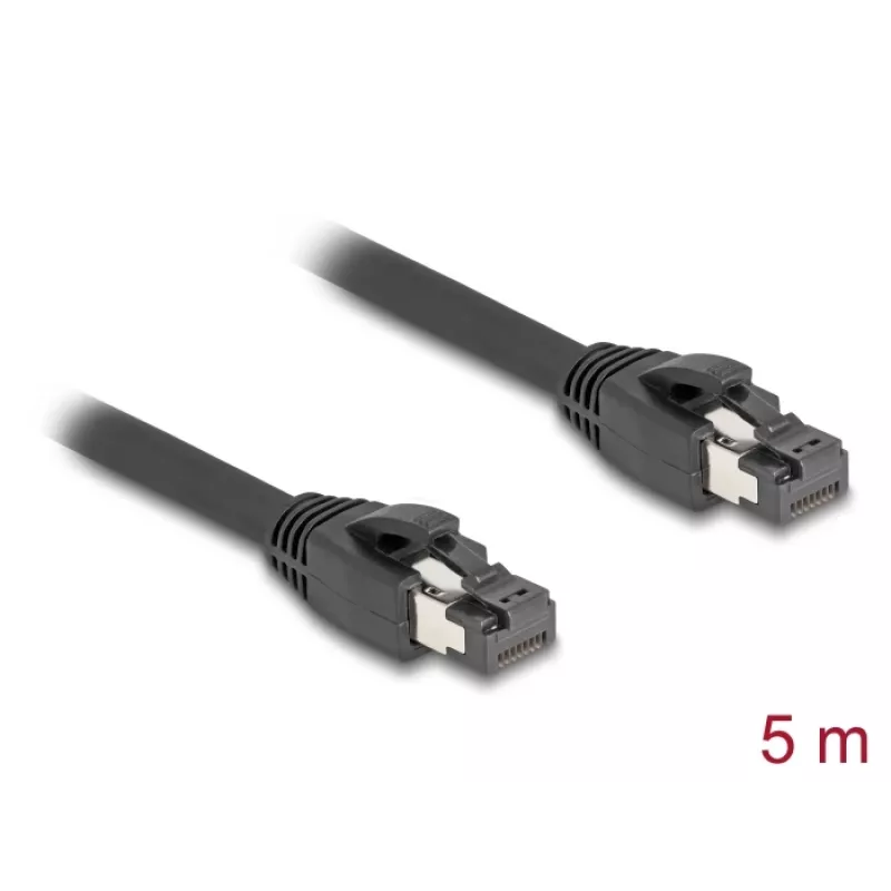 Delock - Netzwerkkabel - RJ-45 (M) zu RJ-45 (M) - 5,0 m - 7,5 mm - S/FTP - CAT 8.1 - halogenfrei, rastnasengeschützt, bis zu 40 Gbit/s Datenübertragungsrate - Schwarz (80236)