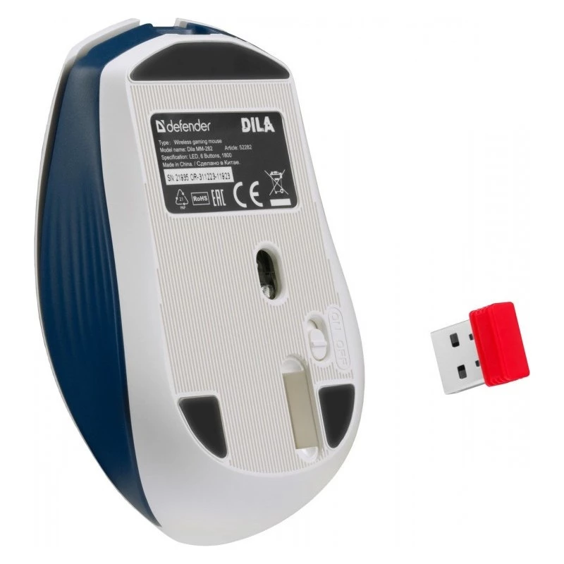 Kabellose Gaming-Maus DEFENDER MM-282 RF — beidhändig, optisch 1800 DPI, 5 Tasten, USB, batteriebetrieben