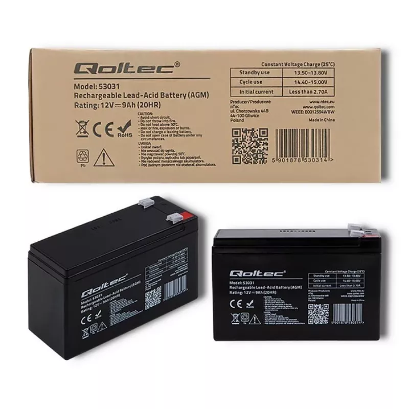 USV-Batterie QOLTEC 53031 12V 9Ah grün, 152×94×65 mm, 2,35 kg
