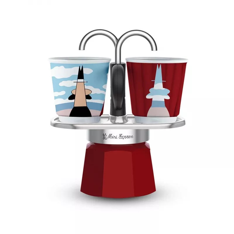 Bialetti Mini Express Magritte Moka-Kanne Rot, Silber
