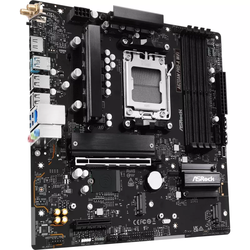 Motherboard ASRock A620AM Pro-A WiFi AM5 mATX — AMD A620, Sockel AM5, DDR5 bis zu 256 GB, Wi‑Fi 6E, 2.5Gb LAN, HDMI 2.1