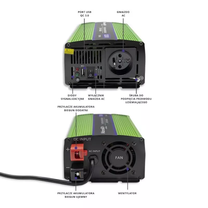Auto-Wechselrichter Qoltec Monolith 1200 W Grün 12 V