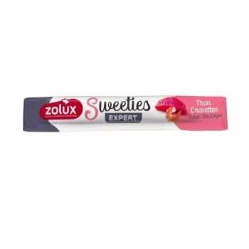 ZOLUX Katzenleckerli Sweeties Thunfisch mit Garnelen 14 g — Fischpasten-Snack, Tube, 90 % Feuchtigkeit