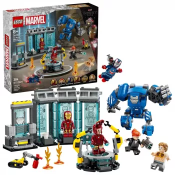 LEGO Marvel Iron Man Laboratorium Rüstkammer 76315 Spielset – 384 Teile, 5 Minifiguren, Präsentationsbereich