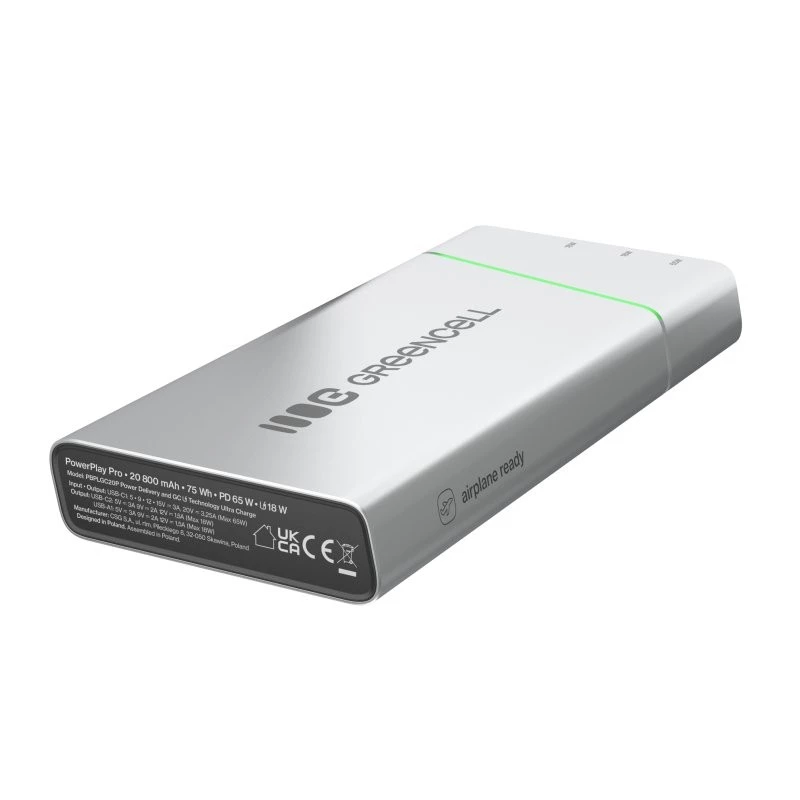 Tragbarer Akku Grün Cell BPLGC20P 20800 mAh Lithium-Ionen, USB-C PD 65W, 2x USB-C + 1x USB-A, Aluminiumgehäuse