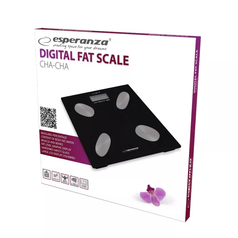 Elektronische Personenwaage ESPERANZA EBS022K — digitale Fettwaage, gehärtetes Glas, 180 kg, BMI, 12-Benutzer-Speicher