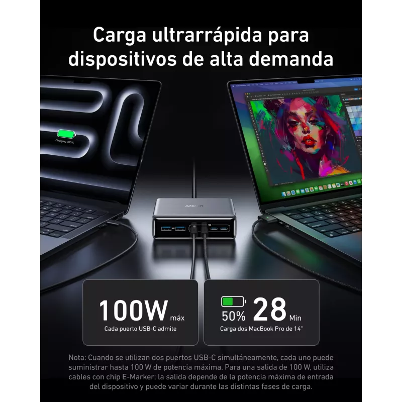 Charger GeNPrime 200W GaN 4xUSB-C 2xUSB-A Schwarz
