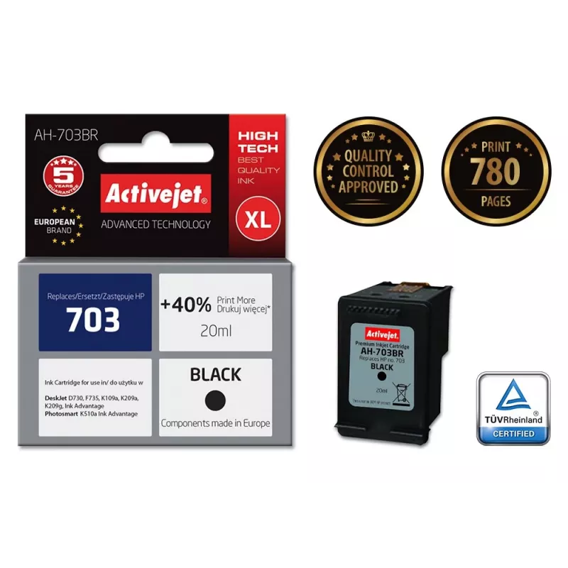 Tintenpatrone ActiveJet AH-703BR kompatibel mit HP 703 CD887AE, schwarz, High (XL) 20 ml, pigmentbasiert